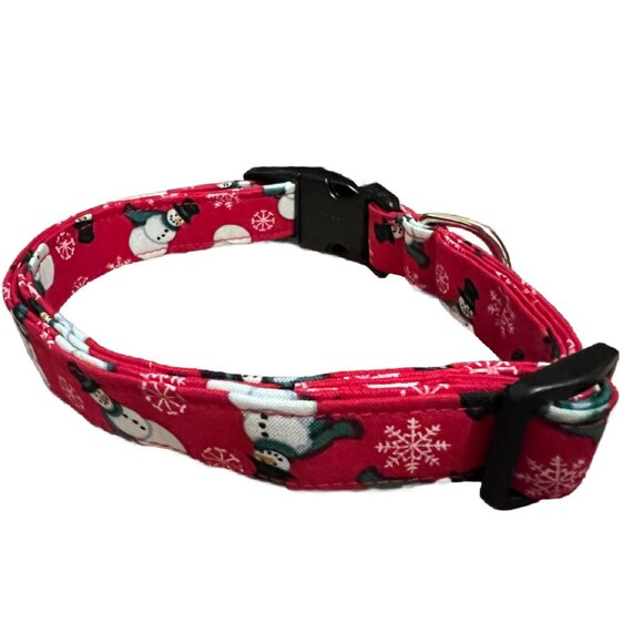 Christmas Dog Collar Medium, Handmade Cotton Snowman Collar, Adjustable 13–20” - Picture 2 of 4